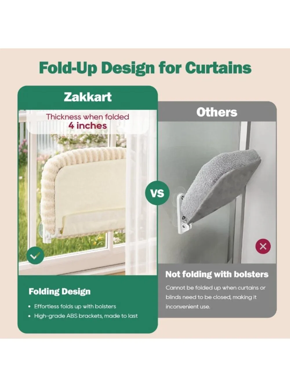Cozy Foldable Cat Window Perch with Strong Suction Cups - Gray, Large Size